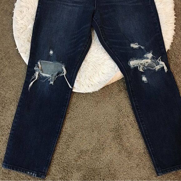 OLD NAVY POWER SLIM STRAIGHT DISTRESSED DARK WASH JEANS - Picture 5 of 7